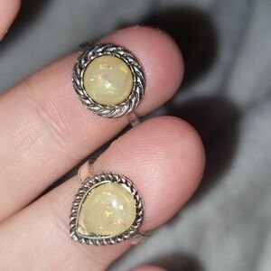 Elegant Silver Opal Ring Set
